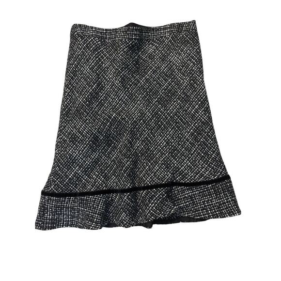 Gap Tweed Y2K Wool Blend Velvet Trim Skirt Womens Size 16 Lined Side Zip Black - Picture 5 of 5